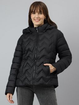 Latin Quarters - Women Black Hood Neck Full Sleeve Solid Jacket