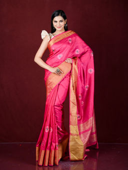 EXCLUSIVA - Pink Zari Woven Work Banarasi Saree with Unstitched Blouse