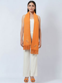 First Resort by Ramola Bachchan - Mustard Embellished Thick Cashmere Stole