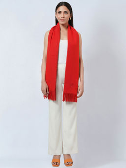 First Resort by Ramola Bachchan - Red Embellished Thick Cashmere Stole