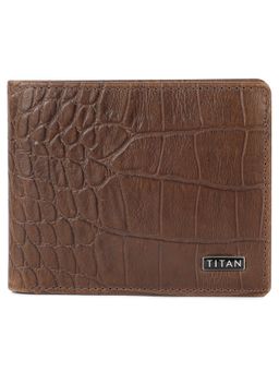 Titan - Textured Leather Bifold Wallet in Color Brown