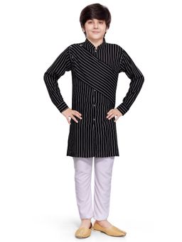 Jeetethnics - Boys Black Striped Kurta Pyjama Set (Set of 2)