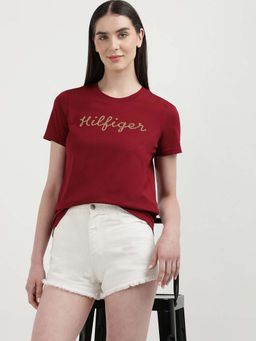 Tommy Hilfiger - Women Red Embroidered T-Shirt