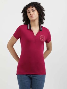 Tommy Hilfiger - Women Pink Metallic Polo T-Shirt