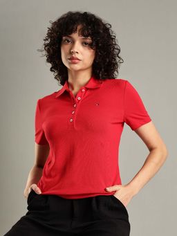Tommy Hilfiger - Red Solid Cotton Polo T-Shirt