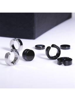 Yellow Chimes - Set of 3 Black & Silver-Toned Circular Studs