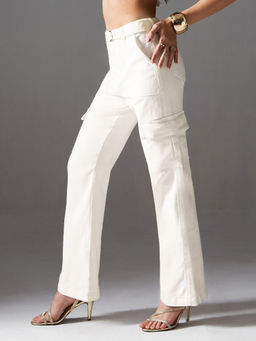Miss Chase - Women White Wide Leg High Rise Regular Stretchable Denim Jeans
