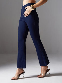 Miss Chase - Women Navy Blue High Rise Stretchable Denim Pull Up Bootcut Jeans