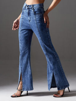 Miss Chase - Women Navy Blue Bootcut High Rise Stretchable Denim Bootcut Jeans