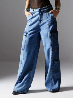 Miss Chase - Women Light Blue Wide Leg High Rise Regular Jeans