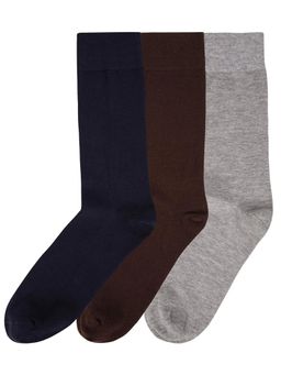 NEXT2SKIN - Mens Cotton Socks Crew Length Socks - Pack of 3 (Navy:Brown:Melange Grey)