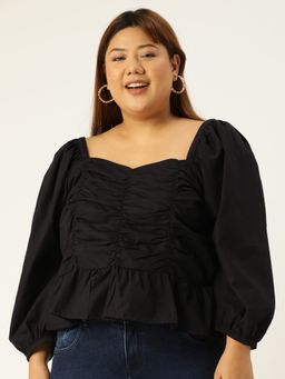 theRebelinme - Plus Size Women Black Solid Color Sweetheart Neck Crop Top