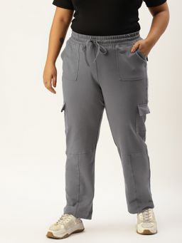 theRebelinme - Plus Size Women Grey Solid Color Cotton Cargo Trouser