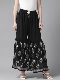 ADA - Hand Embroidered Black Georgette Lucknowi Chikankari Gharara