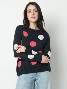 VERO MODA - Navy Blue Polka Dot Pullover
