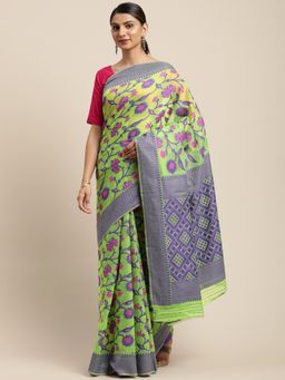 Vastranand - Green & Purple Woven Design Jamdani Saree with Unstitched Blouse
