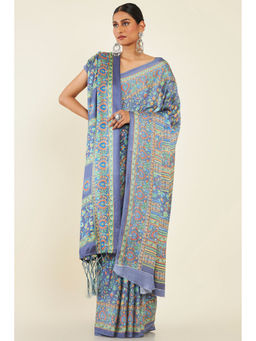 Soch - Women Grey Wool Floral Saree with Unstitched