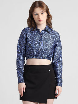 ONLY - Blue Printed Cropped Shirt