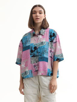 ONLY - X Mickey Pink Printed Loose Fit Shirt