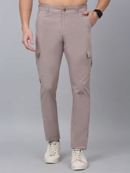 Cantabil - Men Stretchable Beige Solid Cargo Pant