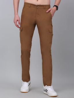 Cantabil - Men Stretchable Tan Solid Cargo Pant
