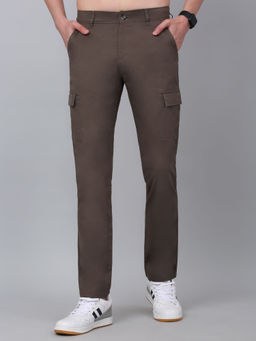 Cantabil - Men Stretchable Brown Solid Cargo Pant