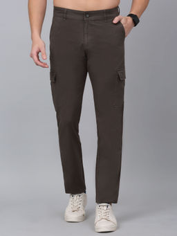 Cantabil - Men Stretchable Olive Green Solid Cargo Pant