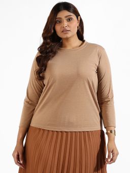 Instafab Plus - Women Solid Stylish Quarter Sleeve Round Neck Top