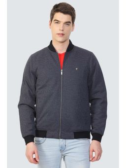 Louis Philippe - Navy Blue Textured Regular Fit Jacket