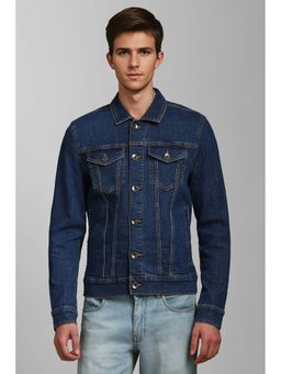 Louis Philippe - Navy Blue Solid Slim Fit Jacket