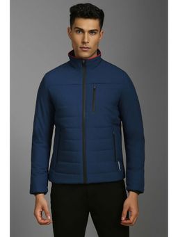 Louis Philippe - Navy Blue Solid Regular Fit Jacket