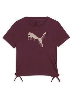 Puma - Essentials Metallic Girls Red Knotted Slim Fit T-Shirt