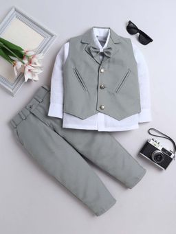 FOURFOLDS - Grey Waistcoat Shirt With Bowtie And Trouser (Set of 4)