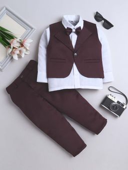 FOURFOLDS - Wine Waistcoat Shirt With Bowtie And Trouser (Set of 4)