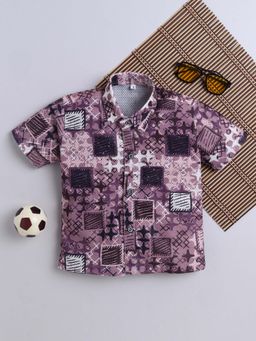 FOURFOLDS - Purple Cotton Blend Printed Shirt