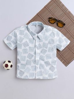 FOURFOLDS - Blue Cotton Blend Printed Shirt