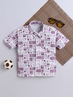 FOURFOLDS - Purple Cotton Blend Printed Shirt