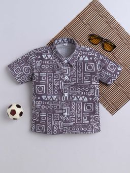 FOURFOLDS - Brown Cotton Blend Printed Shirt