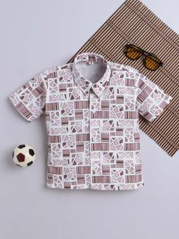 FOURFOLDS - Peach Cotton Blend Printed Shirt