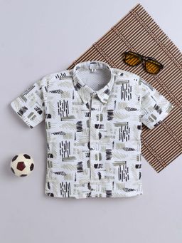 FOURFOLDS - Olive Green Cotton Blend Printed Shirt