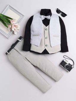 FOURFOLDS - Green Printed Waistcoat Shirt With Bowtie And Trouser (Set of 4)