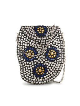 Anekaant - Cask Silver, Blue & Gold Metal Embellished Clutch