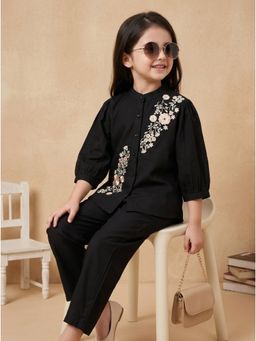 Bella Moda - Black Embroidered Three Fourth Sleeves Mandarin Neck Co-Ord Set