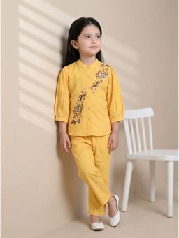 Bella Moda - Yellow Embroidered Three Fourth Sleeves Mandarin Neck Co-Ord Set