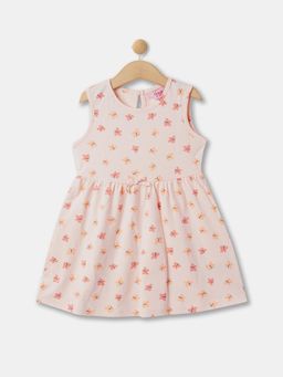 R&B - Print Sleeveless Round Neck Knee Length Pink Dress