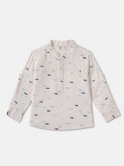 R&B - Cotton Regular Fit Full Sleeve Mandarin Collar Printed Boys Shirt