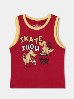 R&B - Cotton Regular Fit Sleeveless Round Neck Graphic Boys T-Shirt