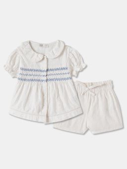 R&B - Embroidered Puff Sleeve Cotton Co-Ord Set for Girls