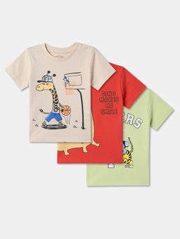 R&B - Cotton Regular Fit Half Sleeve Round Neck Boys T-Shirts (Pack of 3)