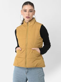 CRIMSOUNE CLUB - Women Mustard High Neck Gilet Jacket